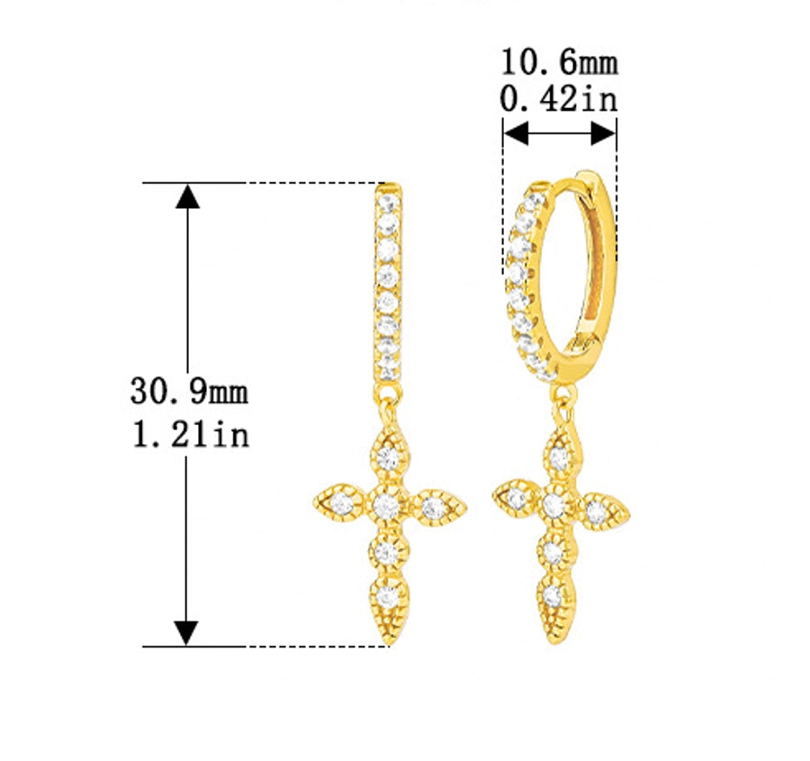 1 Pair 925 Sterling Silver 925 Sterling Silver Earrings Cross Drop Earrings