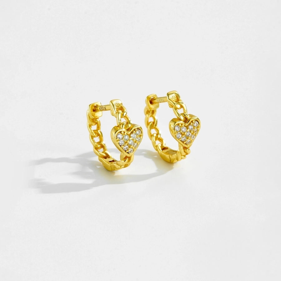 1 Pair 18K Gold Plated White Gold Plated 925 Sterling Silver Zircon 925 Sterling Silver Earrings Heart Shape Hoop Earrings