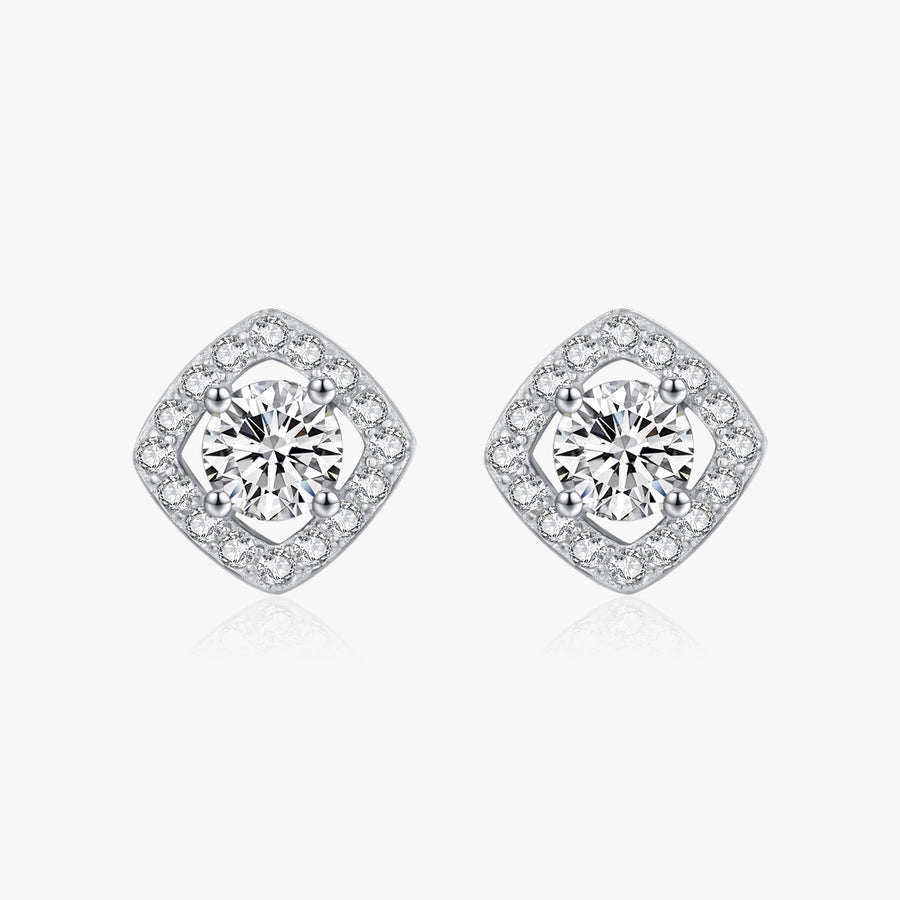 1 Pair Rhodium Plated 925 Sterling Silver Zircon 925 Sterling Silver Earrings Geometric Cube Sugar Ear Studs