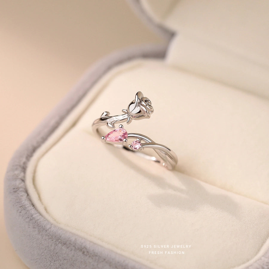 925 Sterling Silver Zircon Rose Open Rings 925 Sterling Silver Rings