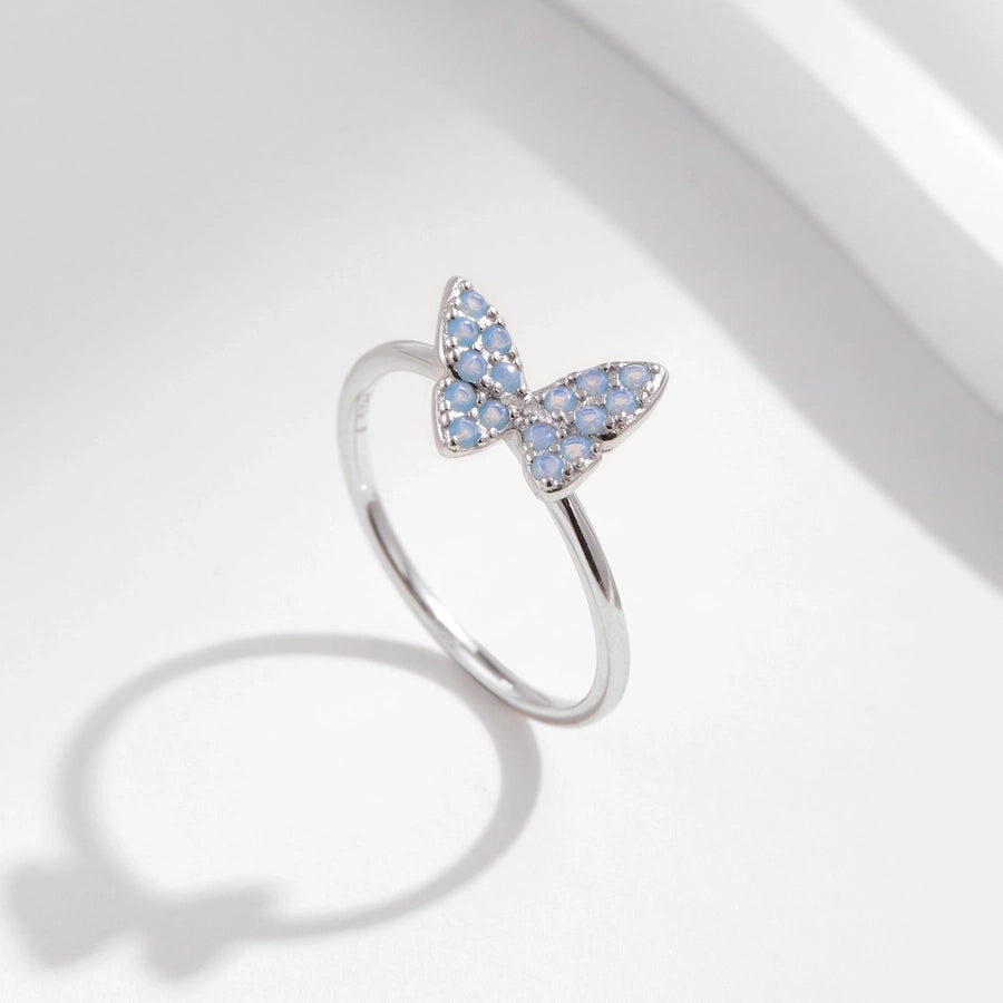 Rhodium Plated 925 Sterling Silver Opal Butterfly Rings 925 Sterling Silver Rings