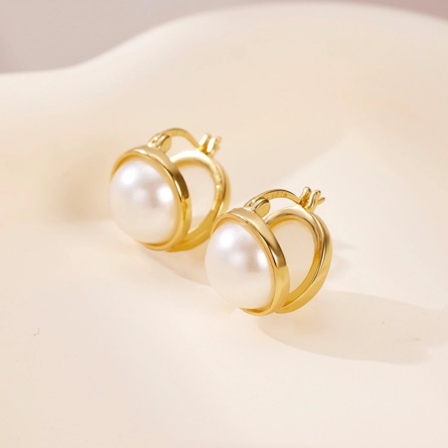 1 Pair 18K Gold Plated 925 Sterling Silver Pearl 925 Sterling Silver Earrings Geometric Ear clip