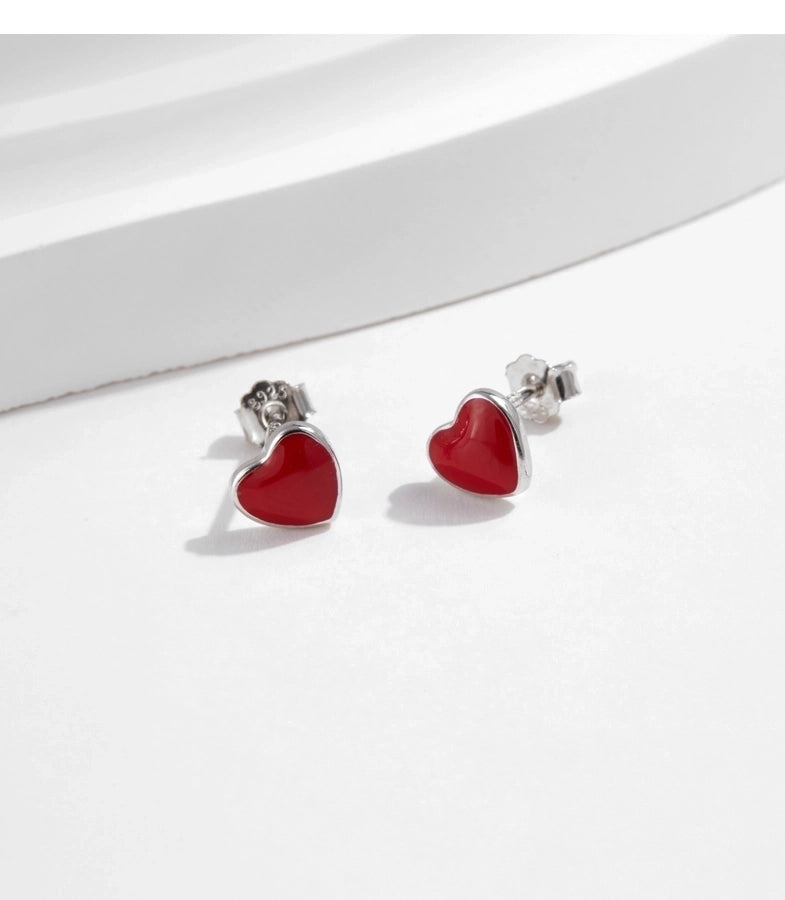 1 Pair Rhodium Plated 925 Sterling Silver 925 Sterling Silver Earrings Heart Shape Ear Studs