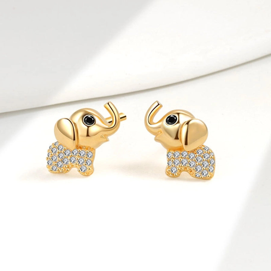 1 Pair 18K Gold Plated 925 Sterling Silver Zircon 925 Sterling Silver Earrings Elephant Ear Studs