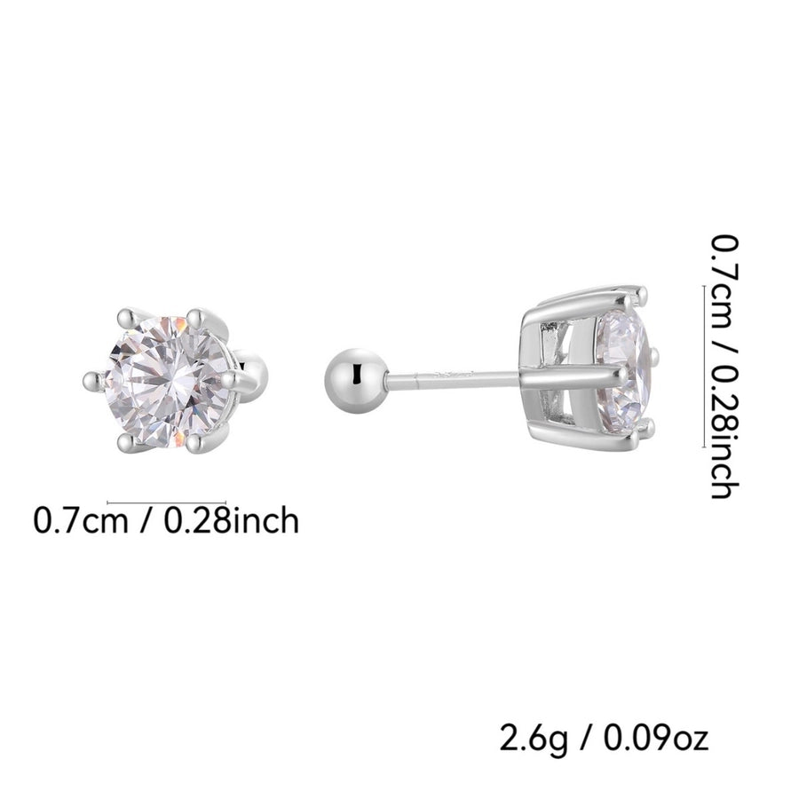 1 Pair 925 Sterling Silver Zircon 925 Sterling Silver Earrings Geometric Ear Studs