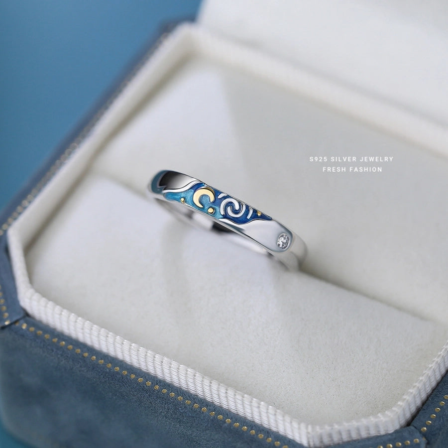 925 Sterling Silver Zircon Van Gogh Adjustable Ring 925 Sterling Silver Rings