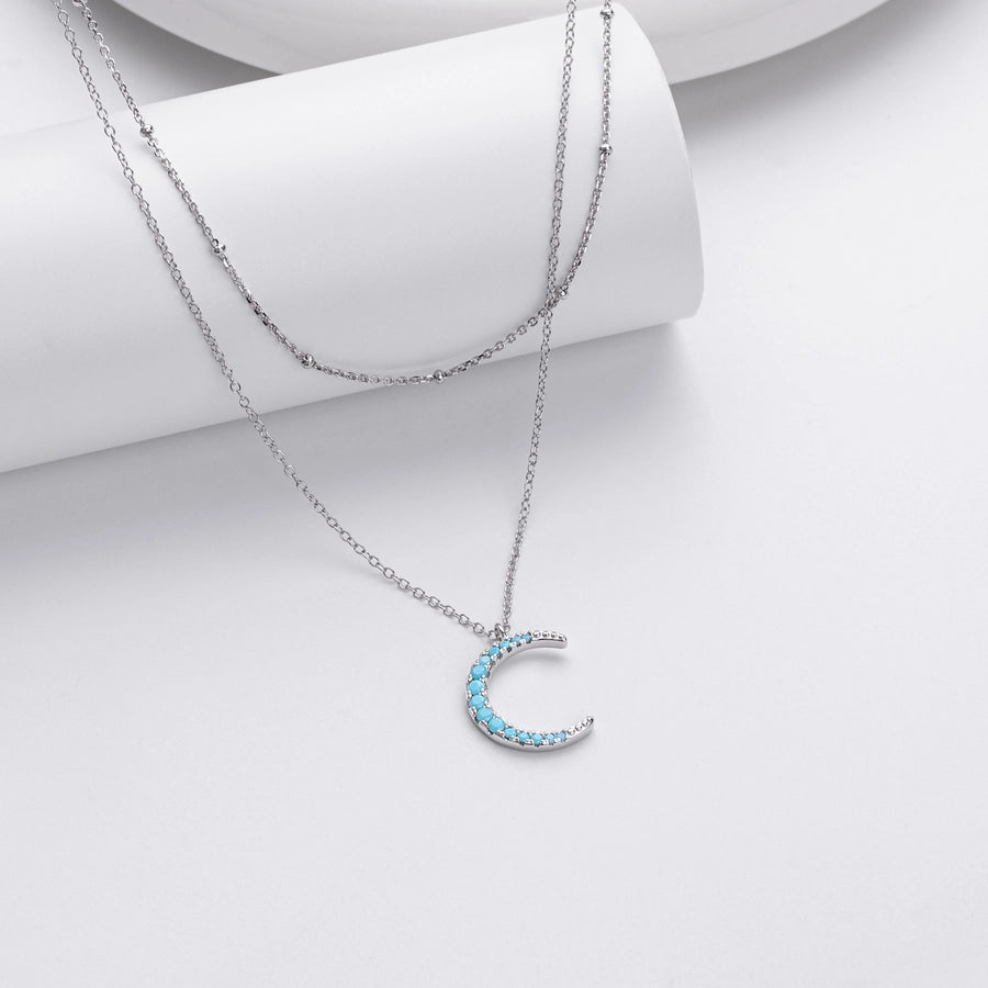 925 Sterling Silver 925 Sterling Silver Rack Plated Plated Long-Lasting Plated Zircon cable chain Inlay Moon Double Layer Necklaces