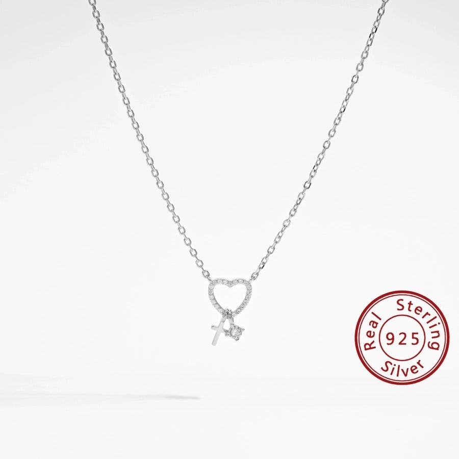 925 Sterling Silver Plated Zircon cable chain Inlay Cross Heart Shape Pendant Necklace