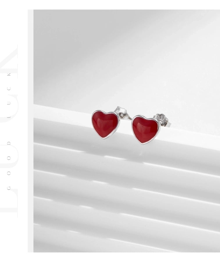 1 Pair Rhodium Plated 925 Sterling Silver 925 Sterling Silver Earrings Heart Shape Ear Studs