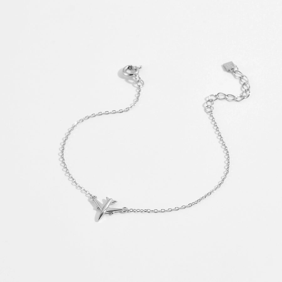 S925 Sterling Silver Necklace Bracelet Aircraft Design Pendant  Retro Simplicity  Clavicle Chain Jewelry