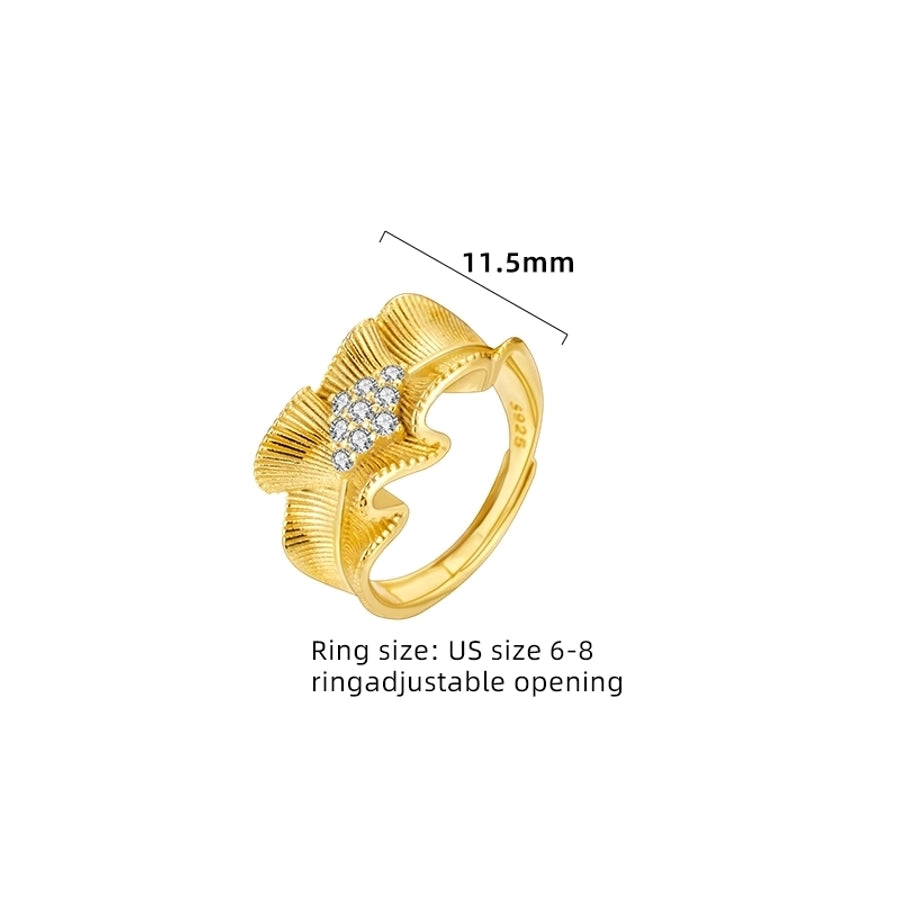 18K Gold Plated White Gold Plated 925 Sterling Silver Zircon Irregular Geometric Open Rings 925 Sterling Silver Rings