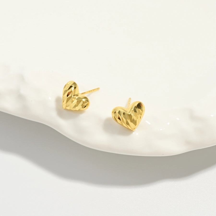 1 Pair 14K Gold Plated 925 Sterling Silver 925 Sterling Silver Earrings Heart Shape Ear Studs