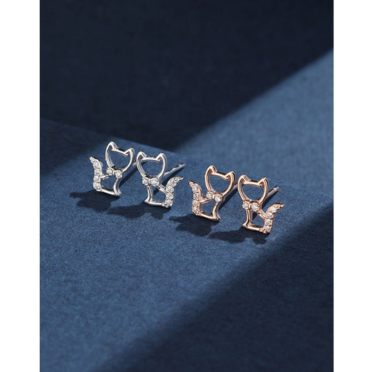 1 Pair 925 Sterling Silver Zircon 925 Sterling Silver Earrings Cat Ear Studs