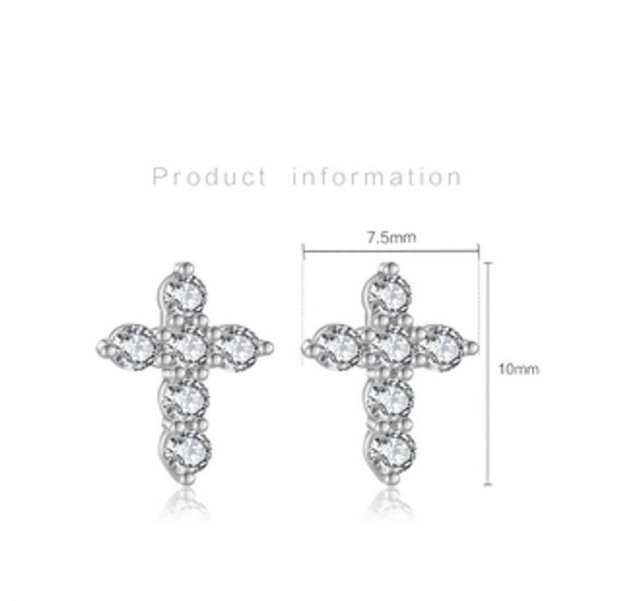 1 Pair 18K Gold Plated White Gold Plated 925 Sterling Silver Zircon 925 Sterling Silver Earrings Cross Ear Studs