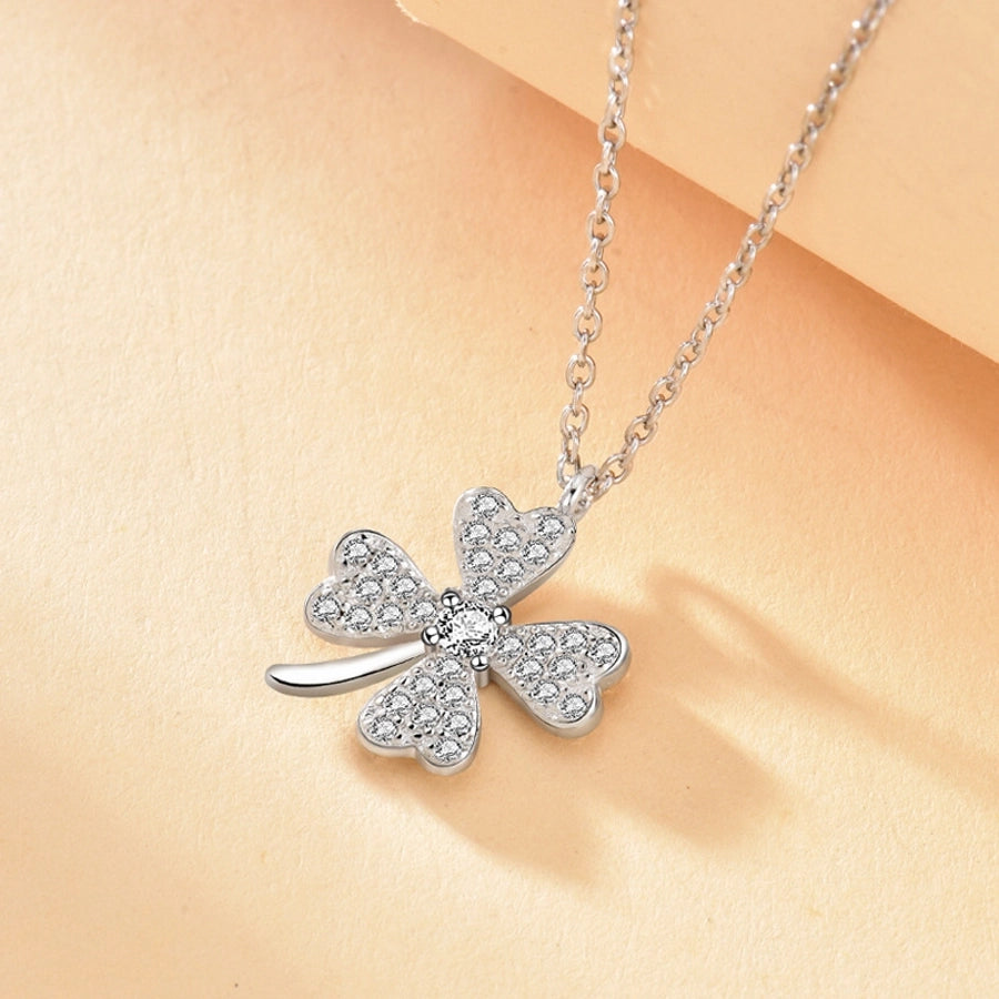 925 Sterling Silver Zircon cable chain Inlay Four Leaf Clover Pendant Necklace