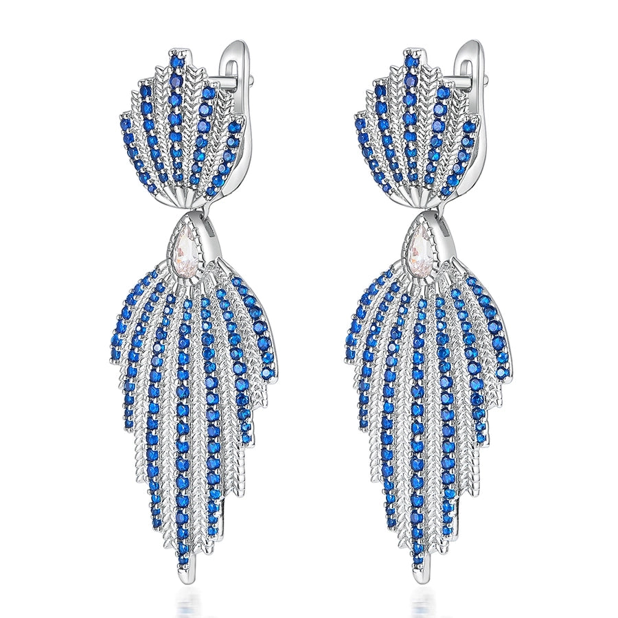 White Gold Plated 925 Sterling Silver High Carbon Diamond 925 Sterling Silver Earrings Leaf Leaves Drop Earrings