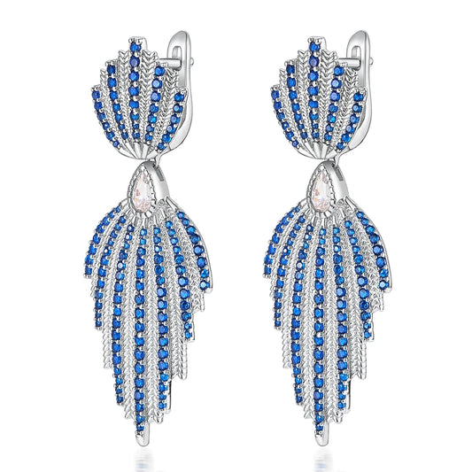 White Gold Plated 925 Sterling Silver High Carbon Diamond 925 Sterling Silver Earrings Leaf Leaves Drop Earrings