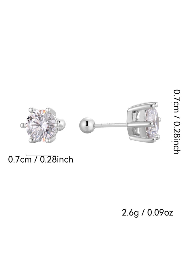 1 Pair 925 Sterling Silver Zircon 925 Sterling Silver Earrings Geometric Ear Studs