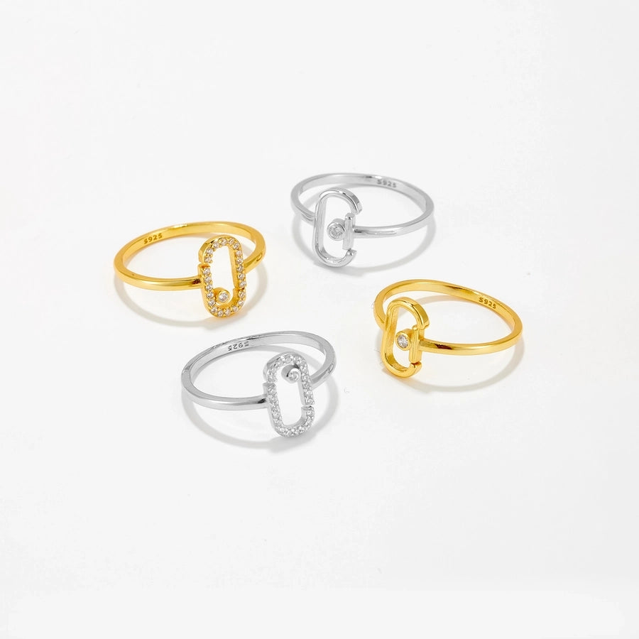 18K Gold Plated White Gold Plated 925 Sterling Silver Zircon Geometric Open Rings 925 Sterling Silver Rings