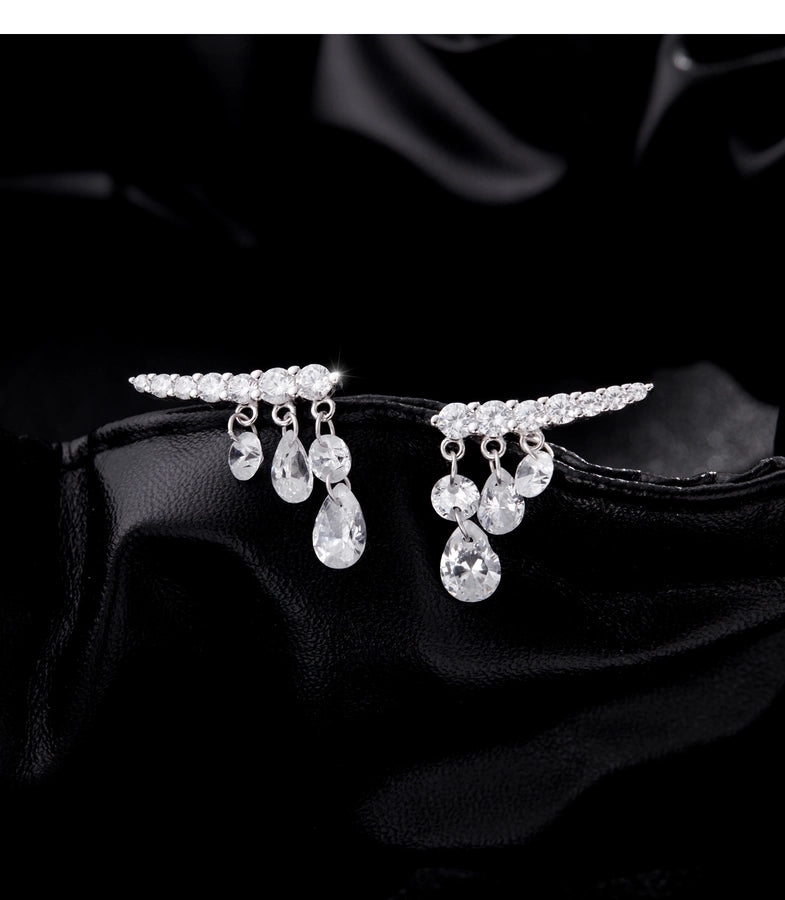 1 Pair Rhodium Plated 925 Sterling Silver Zircon 925 Sterling Silver Earrings Water Droplets Ear Studs