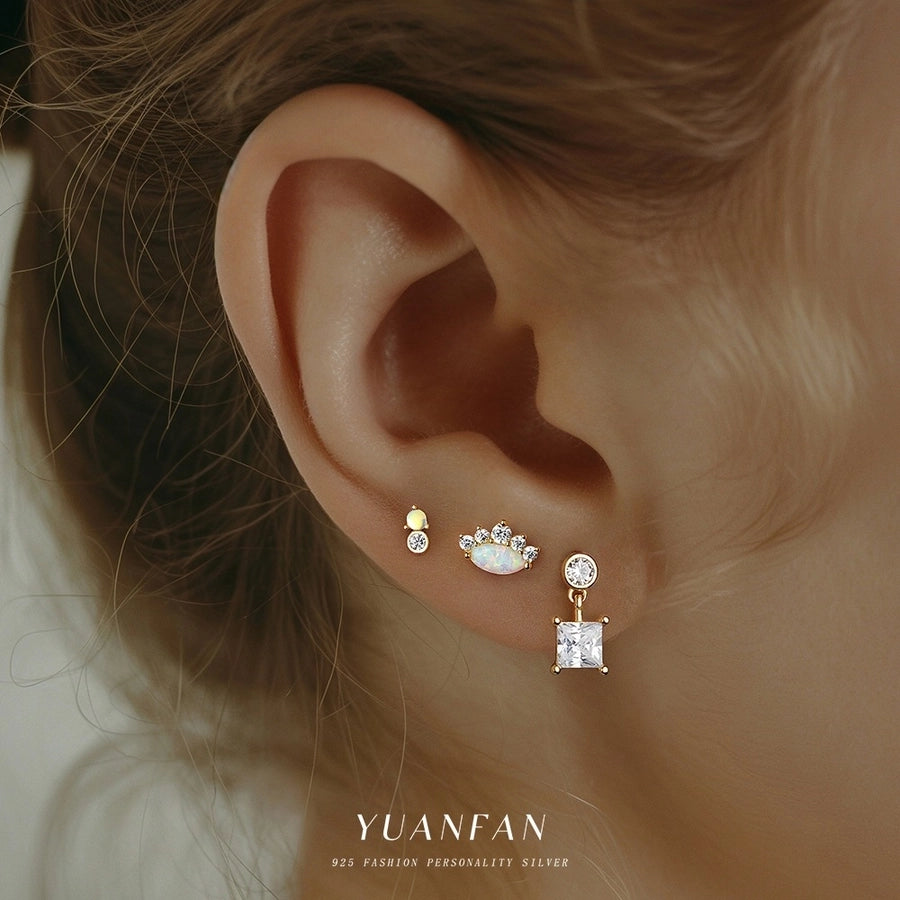 1 Piece 1 Pair 925 Sterling Silver Zircon 925 Sterling Silver Earrings Geometric Star Bow Knot Drop Earrings Ear Studs