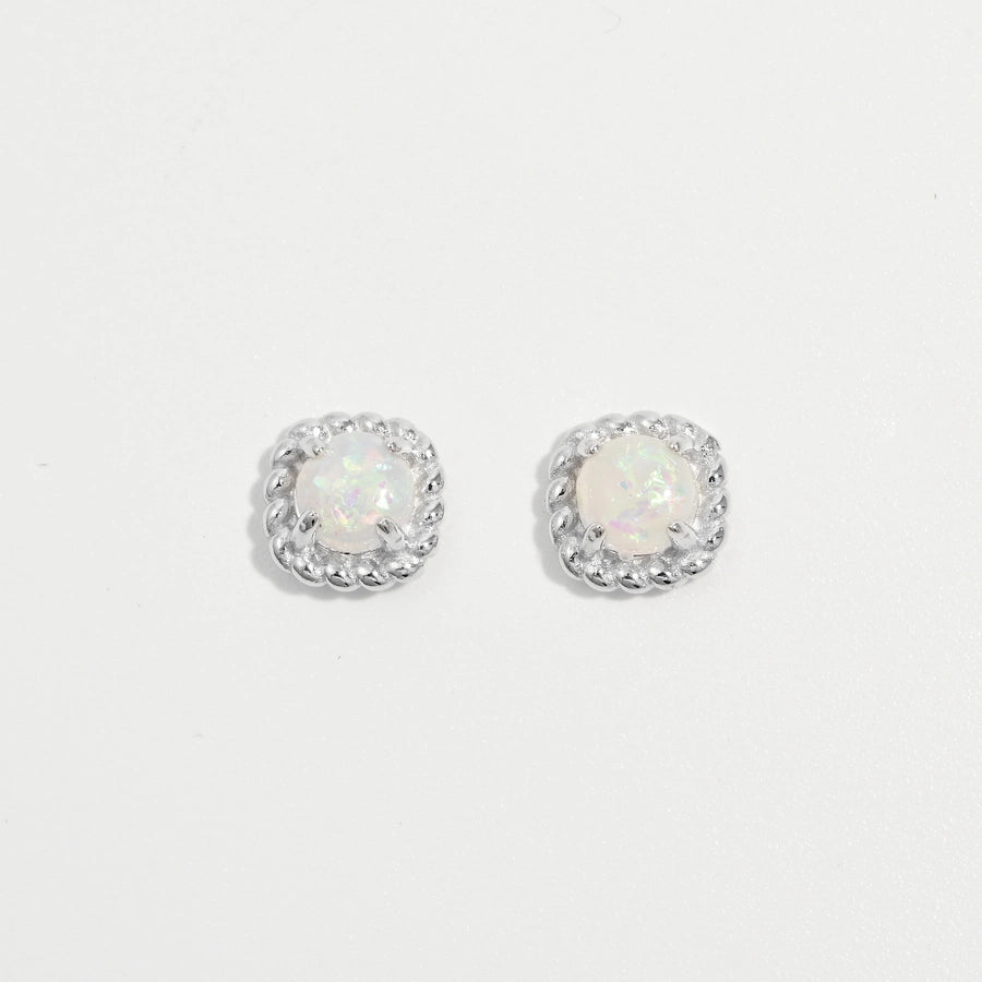 1 Pair White Gold Plated 925 Sterling Silver Artificial Opal 925 Sterling Silver Earrings Square Ear Studs