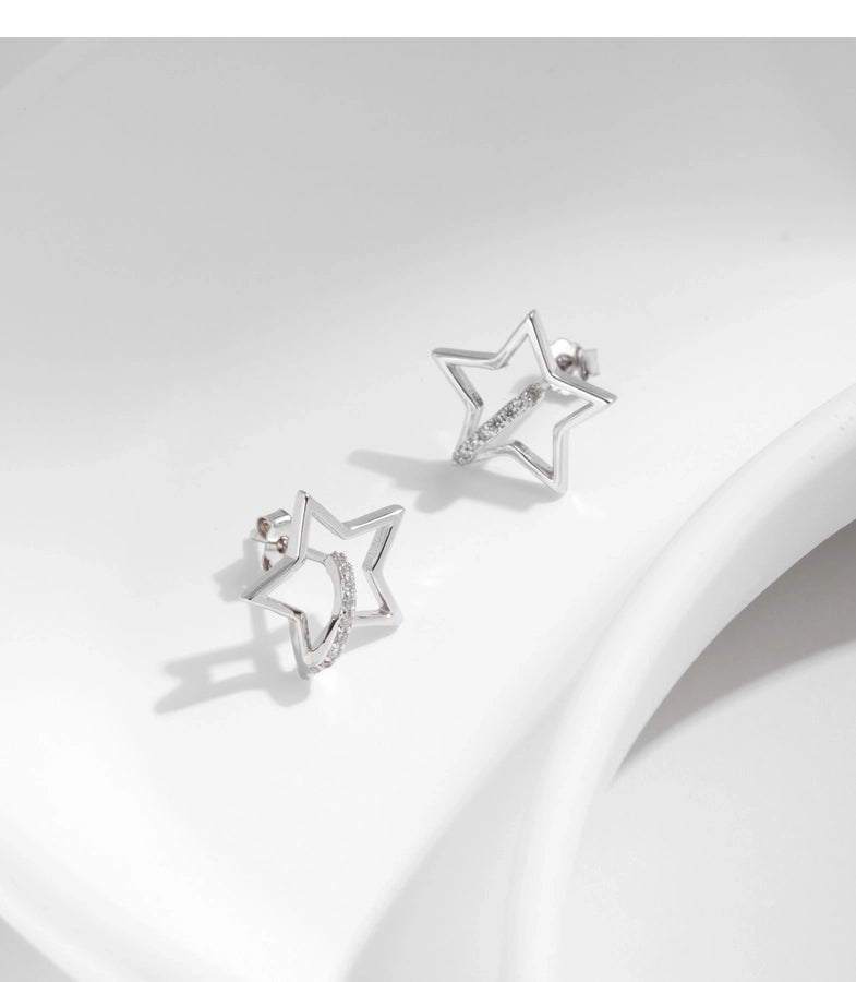 1 Pair Rhodium Plated 925 Sterling Silver Zircon 925 Sterling Silver Earrings Star Ear Studs