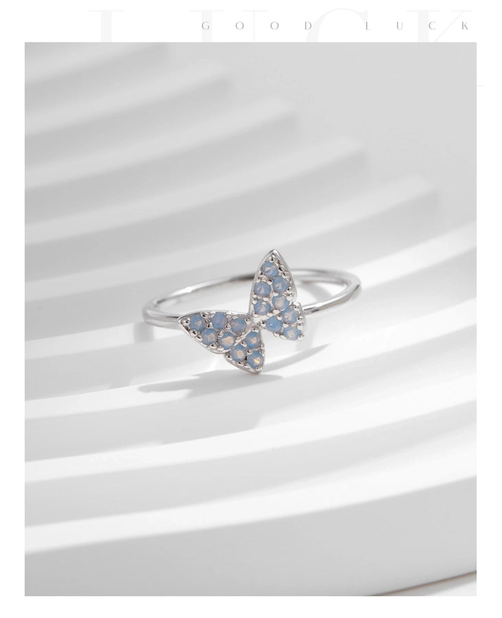 Rhodium Plated 925 Sterling Silver Opal Butterfly Rings 925 Sterling Silver Rings