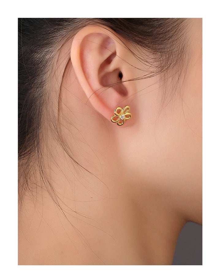 1 Pair 14K Gold Plated 925 Sterling Silver Zircon 925 Sterling Silver Earrings Flower Ear Studs