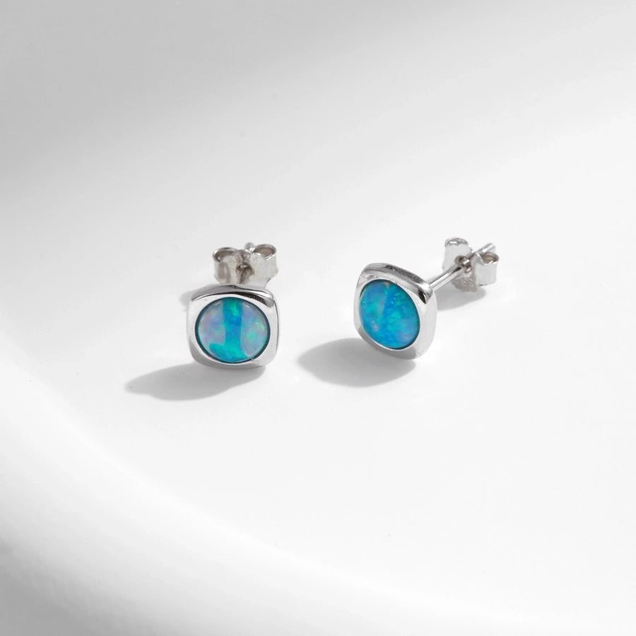 1 Pair Rhodium Plated 925 Sterling Silver Opal 925 Sterling Silver Earrings Geometric Ear Studs