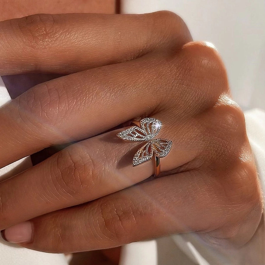 925 Sterling Silver Zircon Butterfly Open Rings 925 Sterling Silver Rings