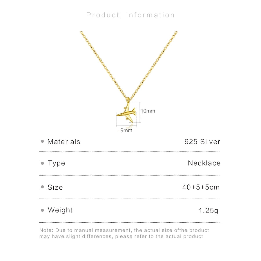 S925 Sterling Silver Necklace Bracelet Aircraft Design Pendant  Retro Simplicity  Clavicle Chain Jewelry