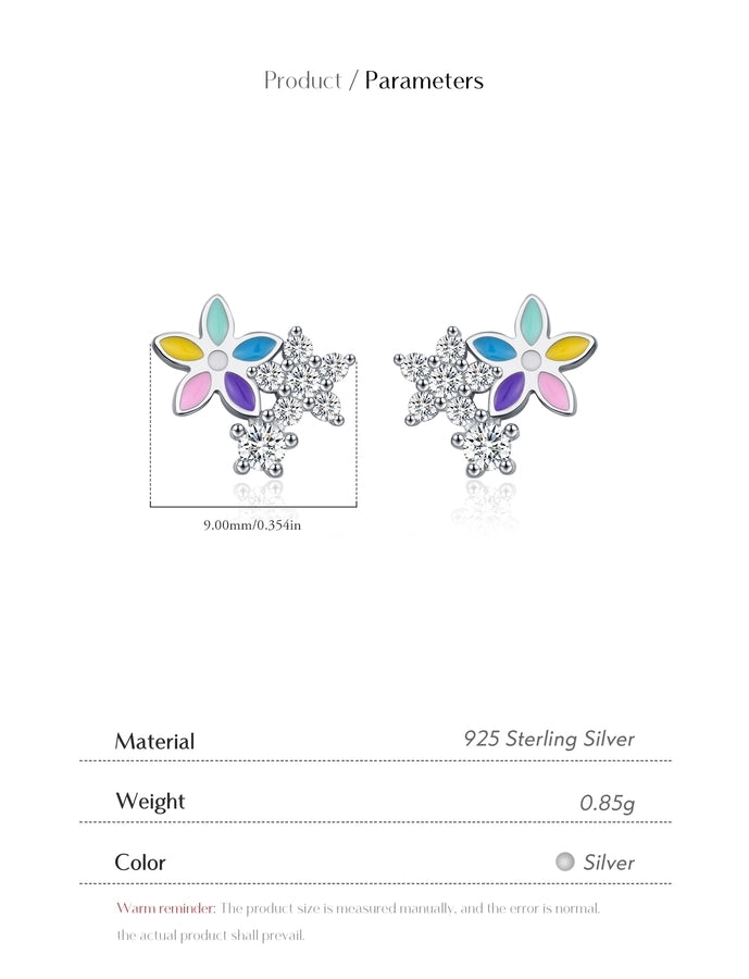 1 Pair Rhodium Plated 925 Sterling Silver Zircon 925 Sterling Silver Earrings Flower Ear Studs