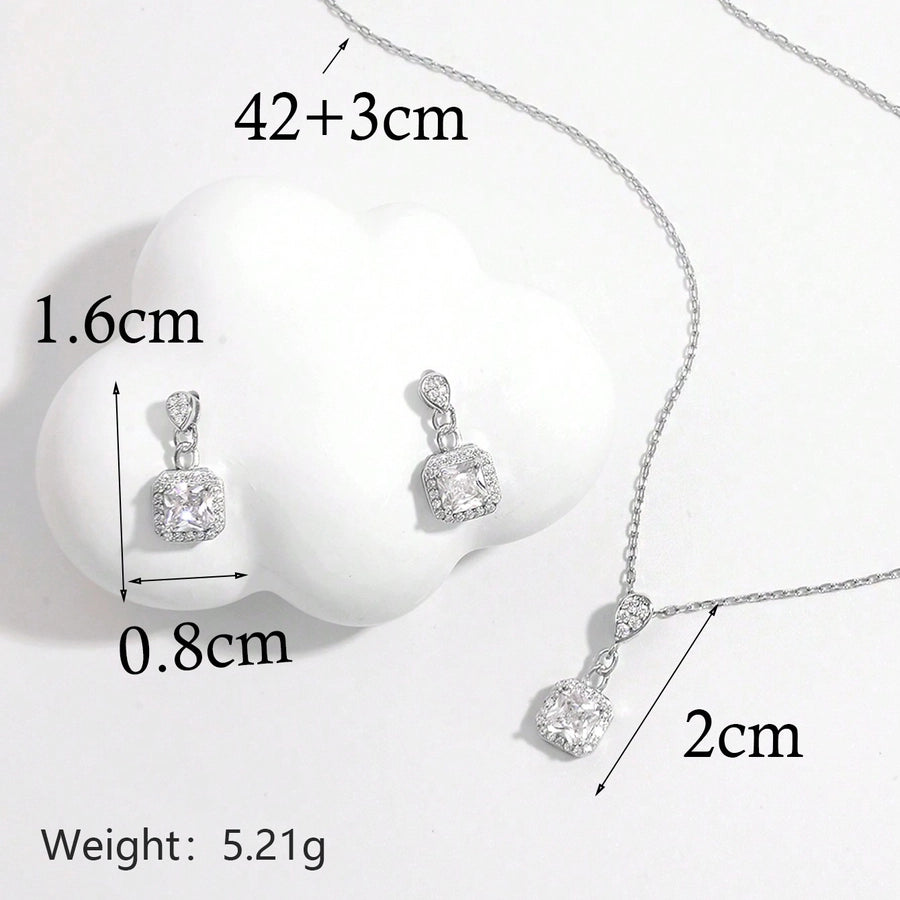 925 Sterling Silver Plated Platinum Earrings and Necklace Set