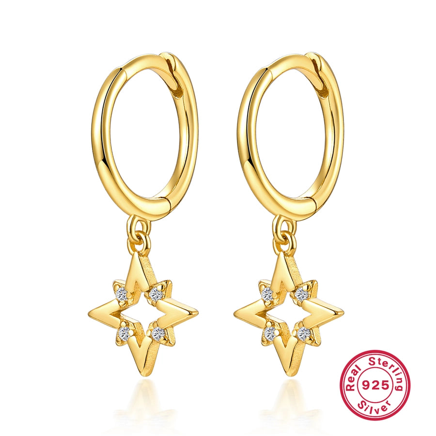 K Gold Plated White Gold Plated 925 Sterling Silver Zircon 925 Sterling Silver Earrings Star Drop Earrings