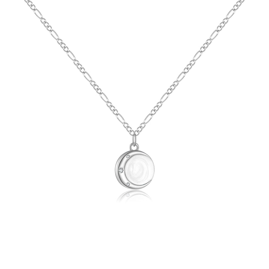 925 Sterling Silver Zircon cable chain Inlay Moon Heart Shape Pendant Necklace