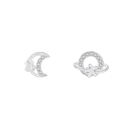 1 Pair 925 Sterling Silver Zircon 925 Sterling Silver Earrings Star Planet Moon Ear Studs