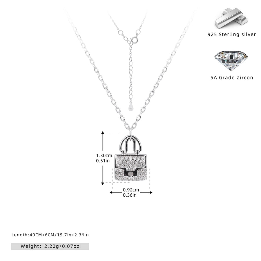 925 Sterling Silver Rack Plated Plated Long-Lasting Plated Zircon cable chain Bag Pendant Necklace