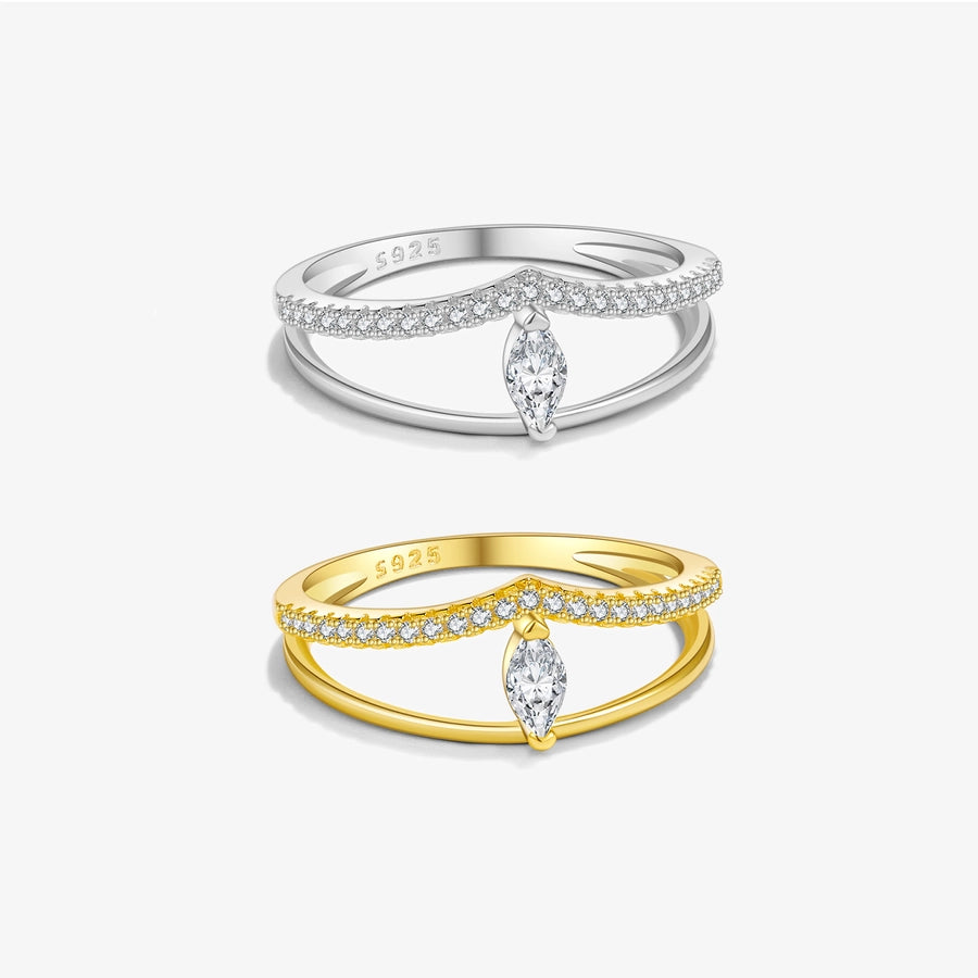 18K Gold Plated White Gold Plated 925 Sterling Silver Zircon Geometric Rings 925 Sterling Silver Rings