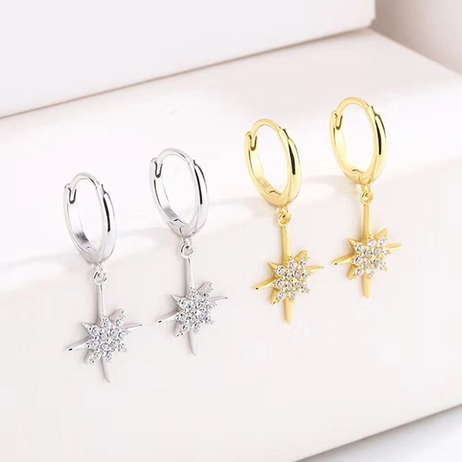 K Gold Plated White Gold Plated 925 Sterling Silver Zircon 925 Sterling Silver Earrings Star Drop Earrings