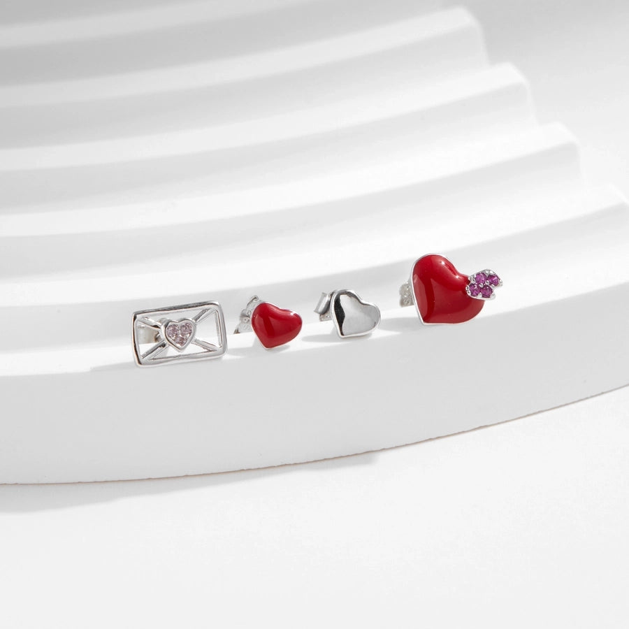 1 Set Rhodium Plated 925 Sterling Silver Zircon 925 Sterling Silver Earrings envelope Heart Shape Ear Studs