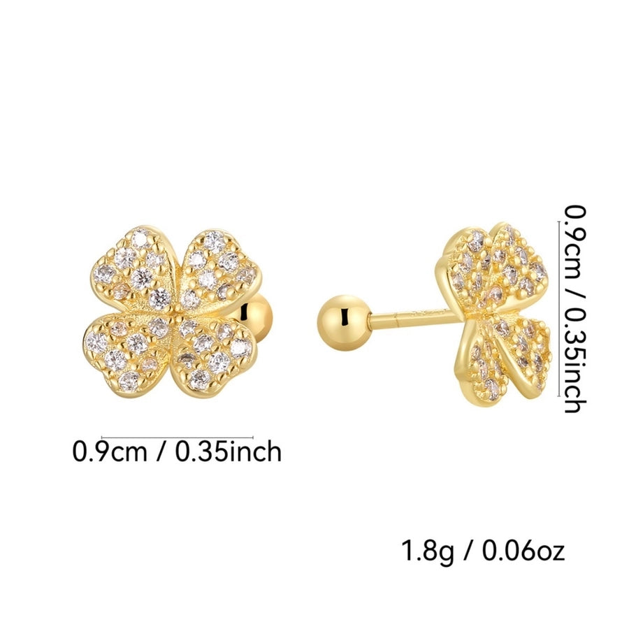 1 Pair 925 Sterling Silver Zircon 925 Sterling Silver Earrings Four Leaf Clover Ear Studs