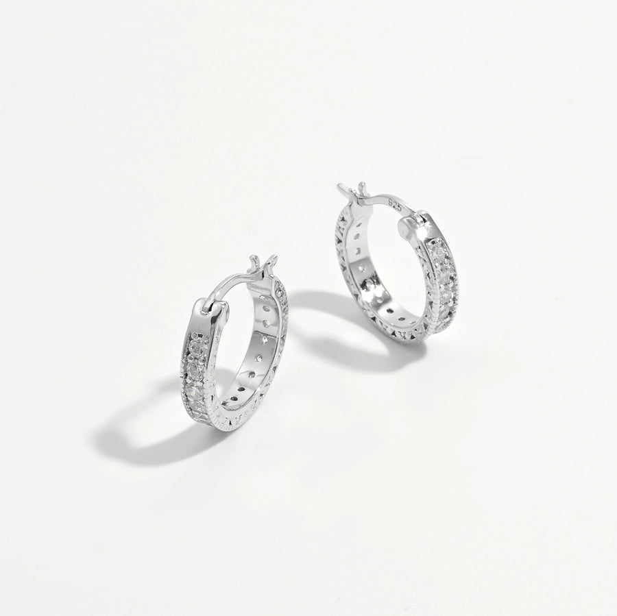 1 Pair White Gold Plated 925 Sterling Silver Zircon 925 Sterling Silver Earrings Round Hoop Earrings