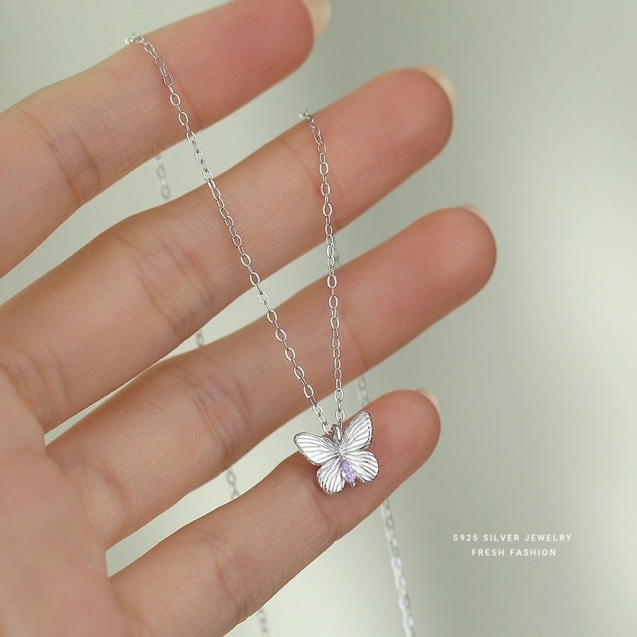 925 Sterling Silver Zircon cable chain Plating Butterfly Pendant Necklace