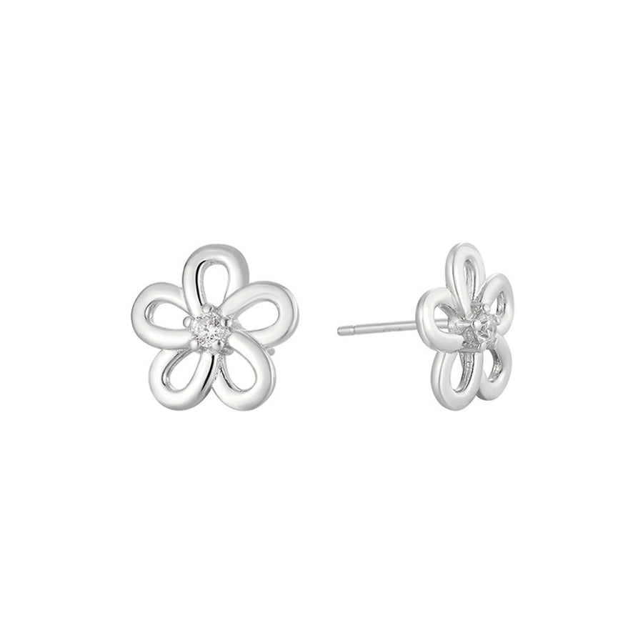 1 Pair 14K Gold Plated 925 Sterling Silver Zircon 925 Sterling Silver Earrings Flower Ear Studs