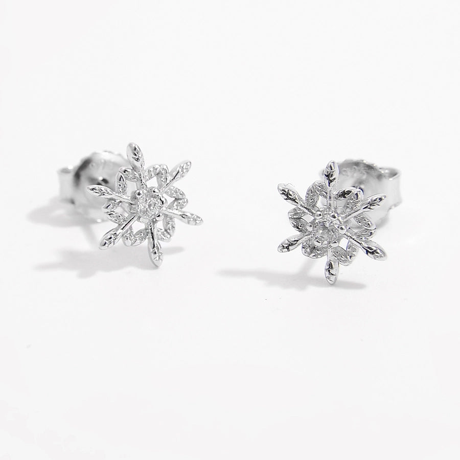 1 Pair White Gold Plated 925 Sterling Silver Zircon 925 Sterling Silver Earrings Snowflake Ear Studs