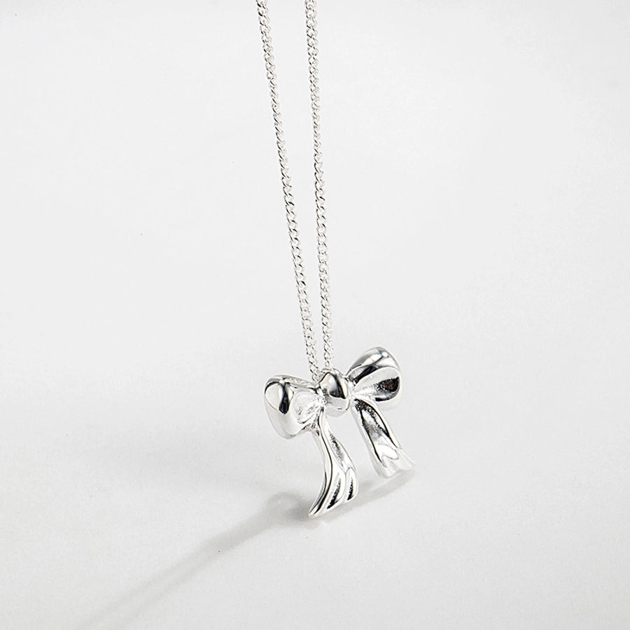 925 Sterling Silver cable chain Bow Knot Pendant Necklace