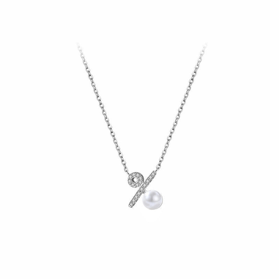 925 Sterling Silver Silver Pearl Zircon cable chain Inlay Symbol Necklace