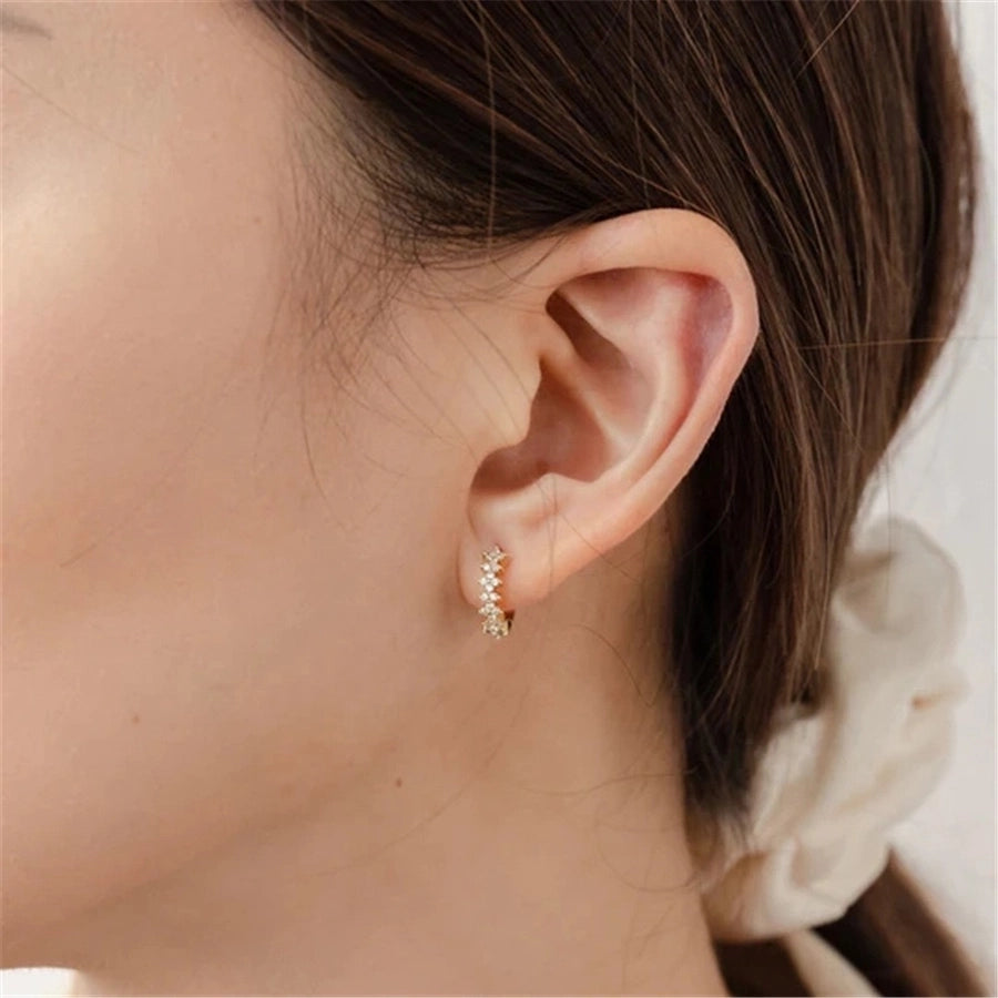 K Gold Plated White Gold Plated 925 Sterling Silver Zircon 925 Sterling Silver Earrings Geometric Flower Hoop Earrings