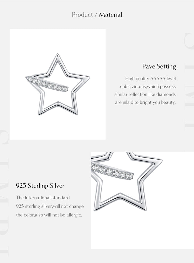 1 Pair Rhodium Plated 925 Sterling Silver Zircon 925 Sterling Silver Earrings Star Ear Studs